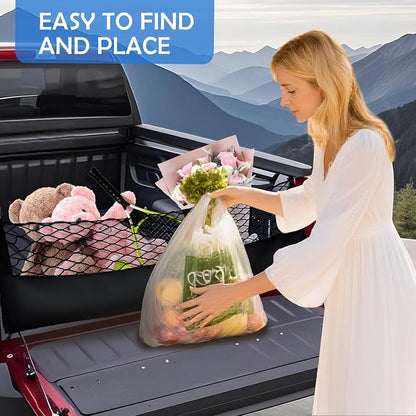 Truck Bed Cargo Net for 2015+ Ford F150 & 2017+ F250/F350/F450 Accessories, Envelope Style Trunk Mesh Cargo Net, Heavy Duty&Double-Layer Nylon Storage Netting Organizer(Not for Spray-in Liner Beds)