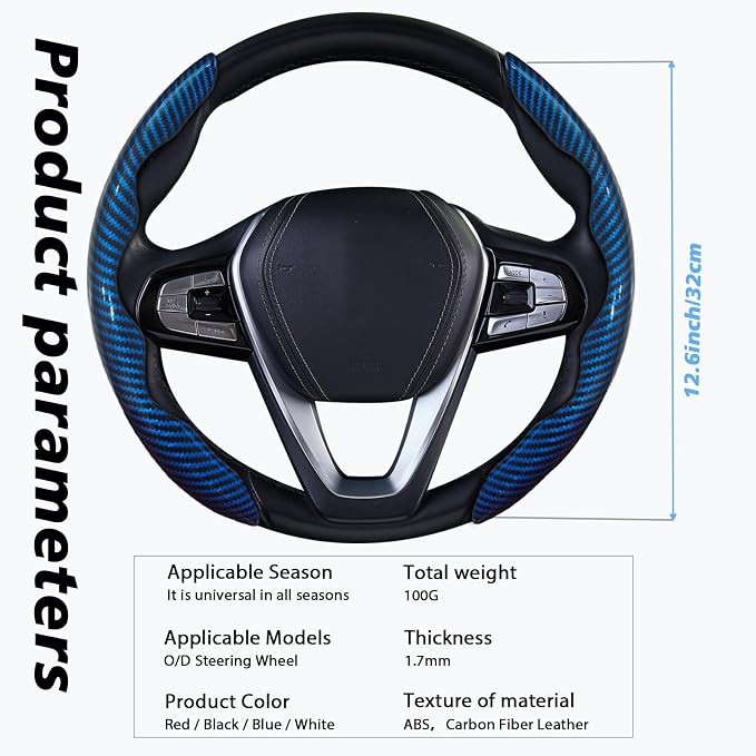 WOCOCN 2pcs Car Steering Wheel Cover,Anti-Skid Carbon Fiber Steering Wheel Protector for Men Women,Multiple Color Options,Universal for Most Car Interiors Accessories (Bright Bule)