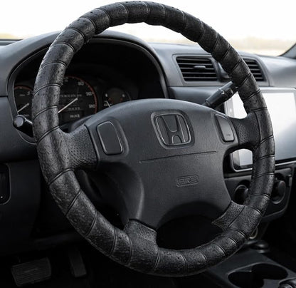 Black Lace-On Steering Wheel Cover, 14–15 Inch Universal Fit, Retro Classic Style for Cars Trucks SUVs, Stretch Grip,Accessory Auto Vehicle, DIY Install