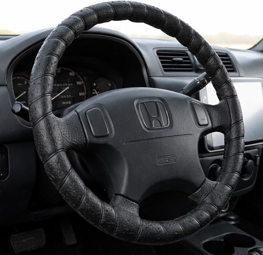 Black Lace-On Steering Wheel Cover, 14–15 Inch Universal Fit, Retro Classic Style for Cars Trucks SUVs, Stretch Grip,Accessory Auto Vehicle, DIY Install