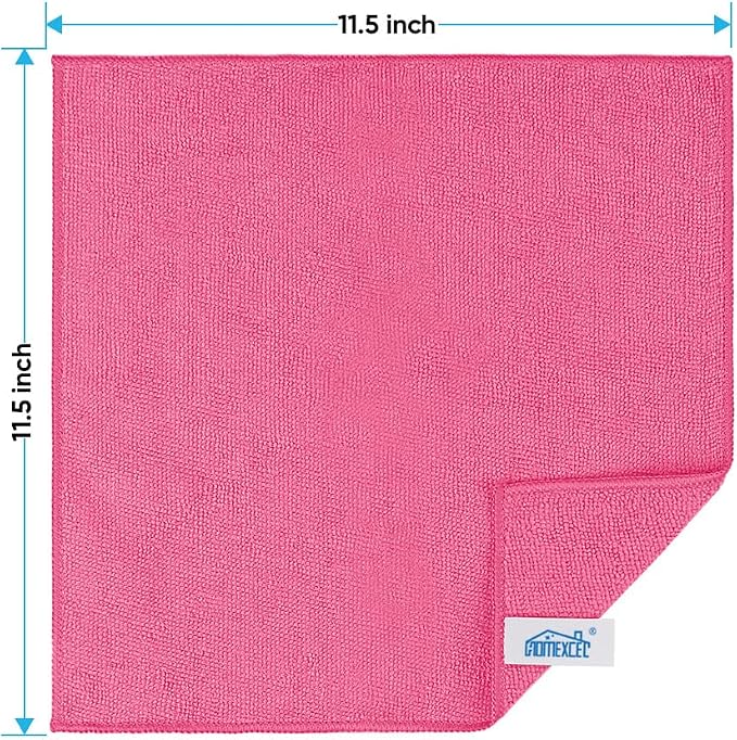 HOMEXCEL Pink Microfiber Cleaning Cloth, 24 Pack Cleaning Towels for Kitchen, Lint Free, Scratch-Free, Highly Absorbent, and Reusable Cleaning Rags for House, Window and Glass, Cars, 11.5 X11.5 inch