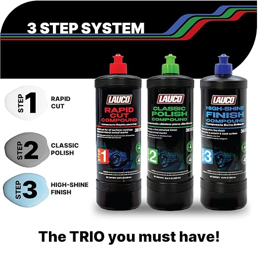 LAUCO Step 3 High Shine Finish Compound – 32oz, Professional Ultrafine Polish for Automotive Paint, Silicone-Free, Clear Coat Safe Finishing Compound for Deep Gloss and Swirl-Free Reflection