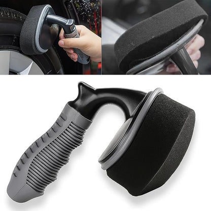 Car Tire Shine Applicator, Reusable Vehicle Wheel Dressing Applicator Brush with Curved Handle, Automotive Tire Polishing Cleaning Foam Pad, Universal for SUV Automobile Truck