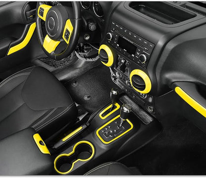 16PCS Full Set Interior Trim Kit for Jeep Wrangler JK JKU 2011-2018 4 Door,Center Console Door Handle Side Outlet Cup Holder Gear Cover Trim (Yellow)