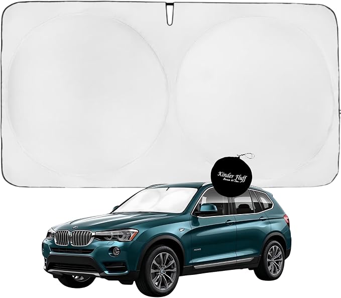 Windshield Sun Shade | Compatible for BMW X3 2018–2026 | Certified 99.87% UVB & 99.02% UVA Car Sun Shade. Award Winning Sunshade - Patented Technology | Car Shades by Kinder Fluff