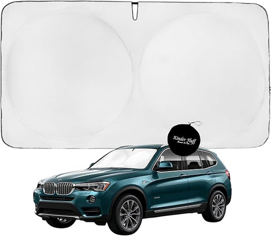 Windshield Sun Shade | Compatible for BMW X3 2018–2026 | Certified 99.87% UVB & 99.02% UVA Car Sun Shade. Award Winning Sunshade - Patented Technology | Car Shades by Kinder Fluff