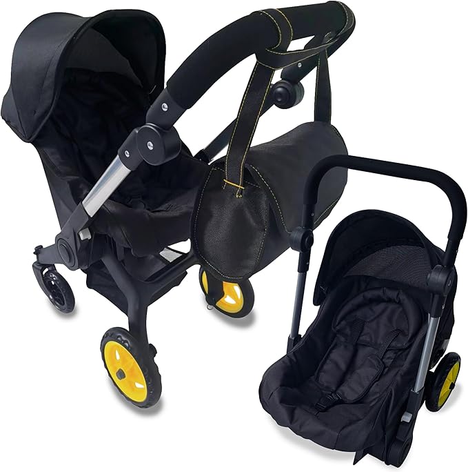 Baby Doll Car Seat Stroller Combo – Convertible 2 in 1 Doll Stroller and Car Seat for Kids – Fits Up to 20” Dolls – Play Toy Baby Stroller with Adjustable Handle for Girls Toddlers All Ages (Black)