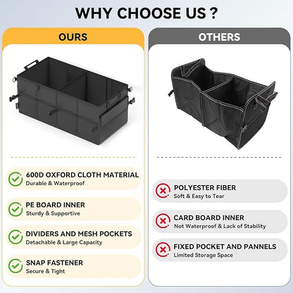 Car Trunk Organizer for SUV 60L Backseat Car Organizer Back Seat Large Storage Trunk Compartment Collapsible Car Caddy Heavy Duty Truck Storage Bin w/6 Pockets Adjustable Straps Cargo Van Jeep Sedan