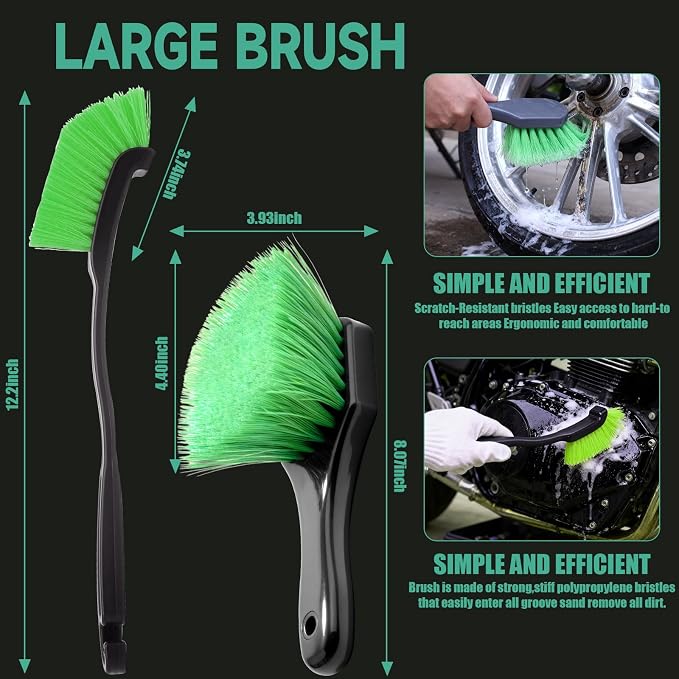 13PCS Motorcycle Cleaning Kit, Motorcycle Detailing Kit Overall Cleaner Tools Car Washing Brush Rims Cleaning Kit Chain Tire Wheel Brush Set Chain Tire for Car Bike Motorbike (Green)