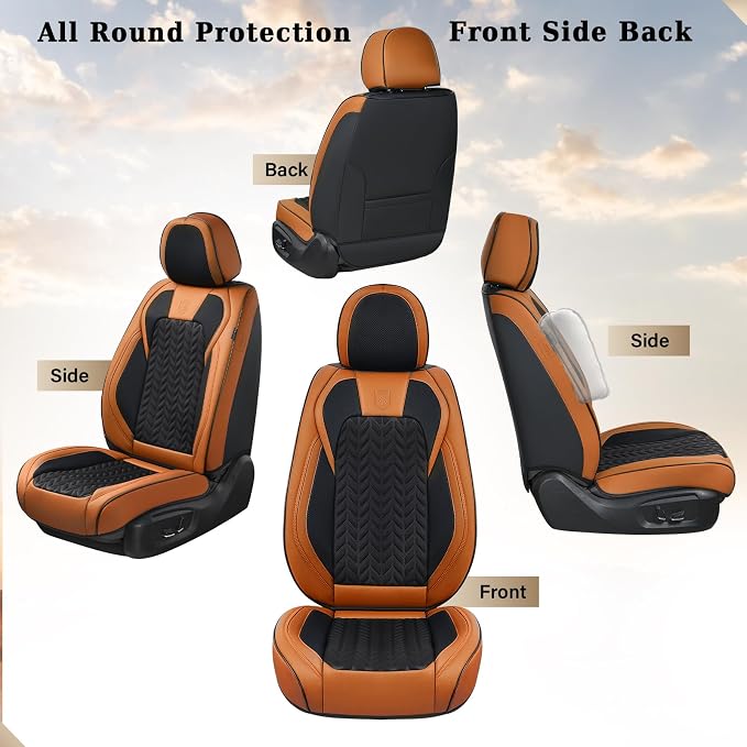 Coverado Car Seat Cover, Front Seat Cover, 2PCS Car Seat Protector, Seat Covers for Cars, Breathable Faux Leather Car Seat Cushion, Car Seat Protector, Brown Car Seat Covers Fit Most Vehicles