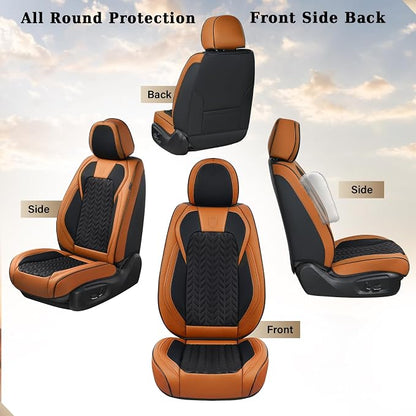 Coverado Car Seat Cover, Front Seat Cover, 2PCS Car Seat Protector, Seat Covers for Cars, Breathable Faux Leather Car Seat Cushion, Car Seat Protector, Brown Car Seat Covers Fit Most Vehicles