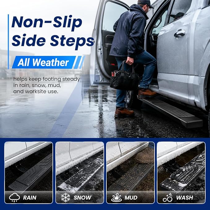 PZ 6.5" Rustproof Running Boards Side Steps Compatible with Chevy Silverado/GMC Sierra 1500 Double Cab 2019-2025,2020-2025 2500HD 3500HD,500LBS Anti-Slip Black Aluminum No Drill Truck Running Boards