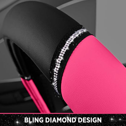Road Comforts Leather Steering Wheel Cover - Made with PVC Leather - Anti-Slip, Universal Fit 14 1/2 inches to 15 inches - Hot Pink