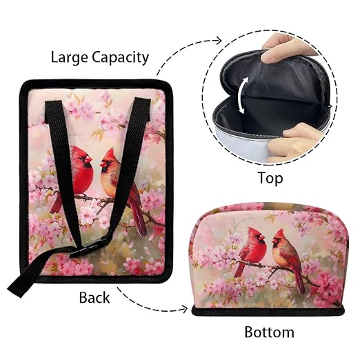 Cherry Blossom Cardinal Bird Print Car Trash Can with Lid Car Accessories for Men Women Trash Bin Hanging Back of Seat Collapsible Leak Proof Multipurpose Vehicle Garbage Can