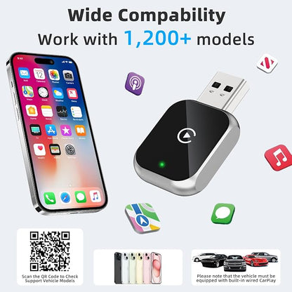 Mini Wireless Carplay Adapter for iPhone - Carplay Wireless Adapter Car Play Dongle, Stable, Grey
