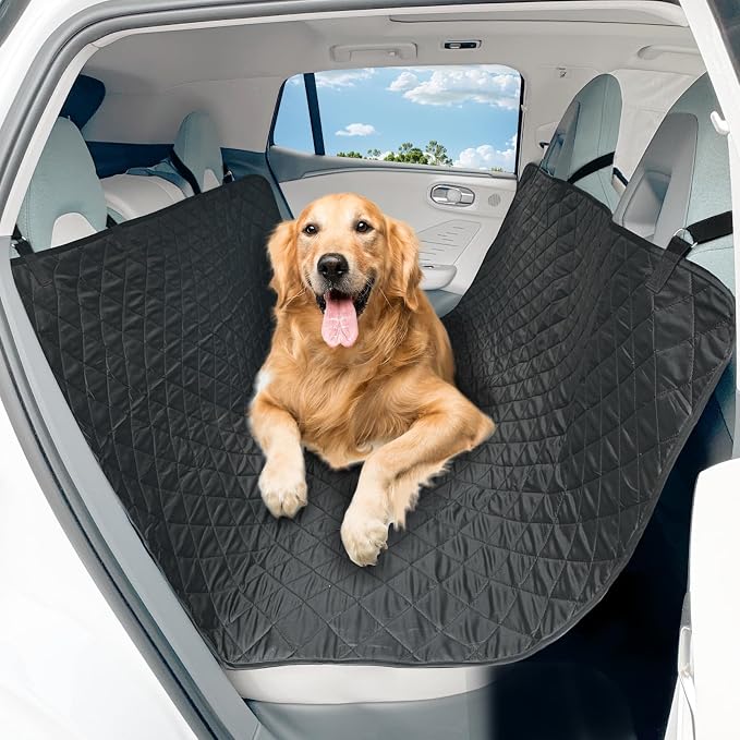 Extra Large Dog Car Seat Cover for Back Seat, Universal Fit Bench Car Seat Cover, Waterproof Dog Hammock for Car with Adjustable Straps, Durable Seat Protector for Cars, Trucks & SUVs, Black