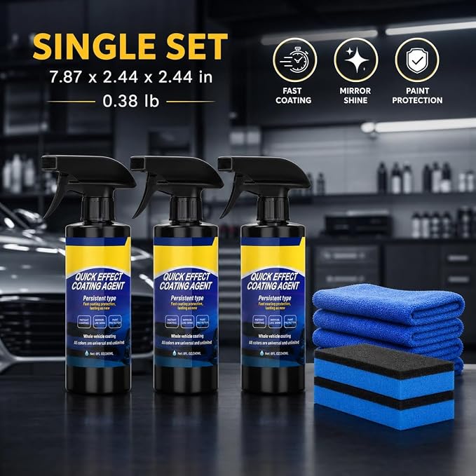 3-Pack Quick Effect Coating Agent for Car, Upgraded Car Coating Spray for Shine & Protection, Waterless Scratch Polish and Paint Shield Kit with 3 Microfiber Towels and 3 Sponges