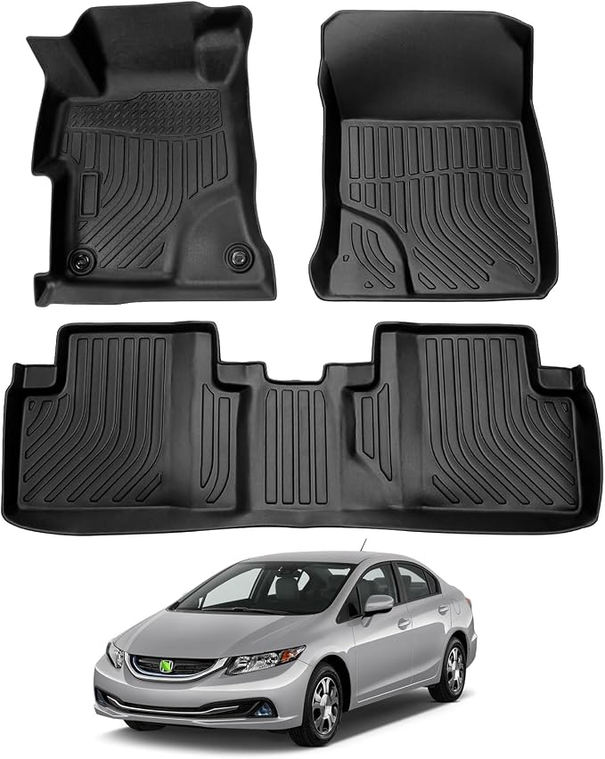 Cartist Custom Fit for Floor Mats Honda Civic 2012 2013 2014 2015 All Weather Waterproof Floor Liners Front & Rear Row Carpet Protection Mat TPE (Not fit for 2 Doors Couple)
