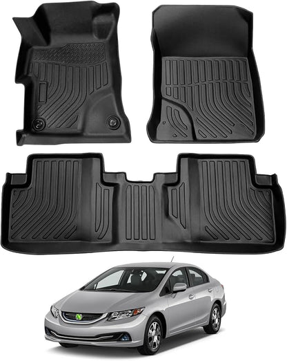 Cartist Custom Fit for Floor Mats Honda Civic 2012 2013 2014 2015 All Weather Waterproof Floor Liners Front & Rear Row Carpet Protection Mat TPE (Not fit for 2 Doors Couple)