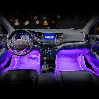 LEDGlow 4pc Purple LED Interior Footwell Underdash Neon Lighting Kit for Cars & Trucks - 7 Unique Patterns - Music Mode - 8 Brightness Levels - Auto Illumination - Includes Cigarette Power Adapter
