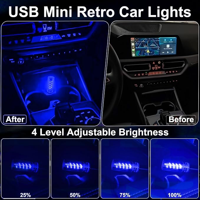USB Light for Car, Touch Dimmable Retro Interior Lamp LED Ambient Lighting, Portable Mini Glass Bottle LED Bulb Night Light for Vehicle Bedroom Hallway Camping Holiday Decoration (Blue)