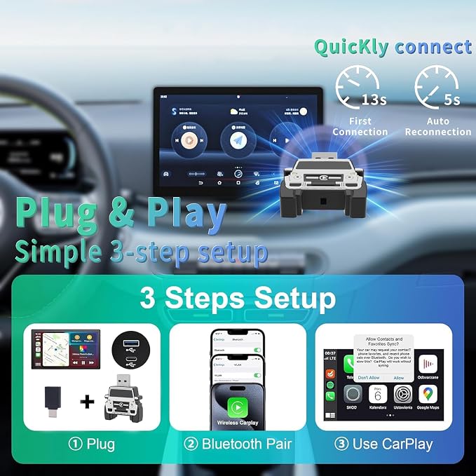 Wireless CarPlay Adapter for iPhone - for Daily Commute & Road Trip, No App Needed, Plug & Play Convert Wired to Wireless, Ultra-Compact 4x4 SUV Design with Low Latency - White
