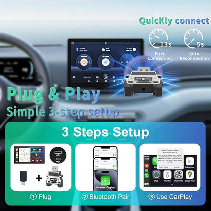 Wireless CarPlay Adapter for iPhone - for Daily Commute & Road Trip, No App Needed, Plug & Play Convert Wired to Wireless, Ultra-Compact 4x4 SUV Design with Low Latency - White