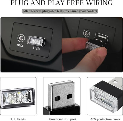 4 PCS USB LED Car Interior Atmosphere Lamp, Portable Mini Auto LED Decor Night Light, Plug-in USB Interface Ambient Lighting Kit, Universal Car Interior Accessories(Blue)