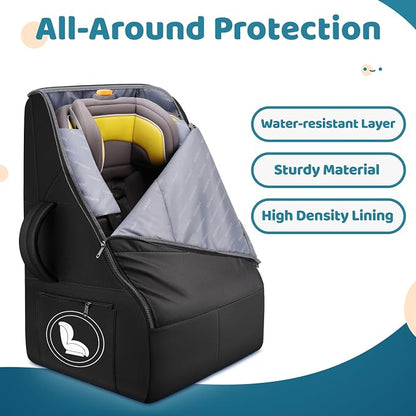 YOREPEK Car Seat Travel Bag for Airplane, Heavy Duty Car Seat Bags for Air Travel, Large Car Seat Carrier for Airport with Padded Shoulder Strap, Sturdy Travel Carseat Cover for Airplane, Black