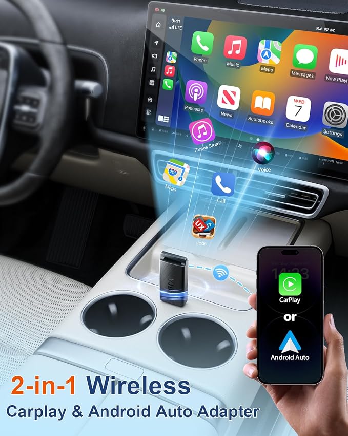 VJB Wireless CarPlay & Android Auto Adapter Dongle for iPhone & Android, Wired to Wireless Converter, Plug and Play USB Car Accessory, Fast Auto-Connect for 2016+ Vehicles (iOS 10+, Android 10+)