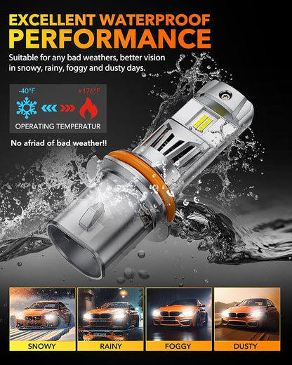 OXILAM 9007/HB5 LED Bulbs, 1000% Ultra-Bright, 1:1 Halogen Size 9007 Fog Lights, 3 Min Quick Install, 20 Years Lifespan, No Flicker, 99% Compatibility, Pack of 2