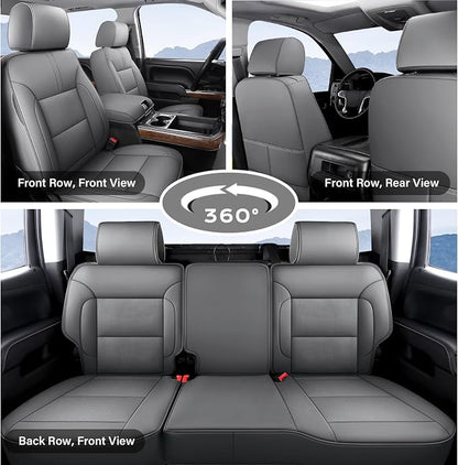 Coverado Chevy Silverado Seat Covers Full Set, Faux Leather Car Seat Covers Fit for 2014-2018 1500, 2015-2019 2500HD 3500HD Chevy Silverado GMC Sierra Crew Double Extended Cab (Gray)