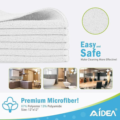 AIDEA Microfiber Cleaning Cloth White-600PK, Soft Microfiber Towels for Cars, Absorbent Cleaning Rags, Lint-Free Streak-Free Wash Cloths for House, Kitchen, Window,11.5"×11.5"