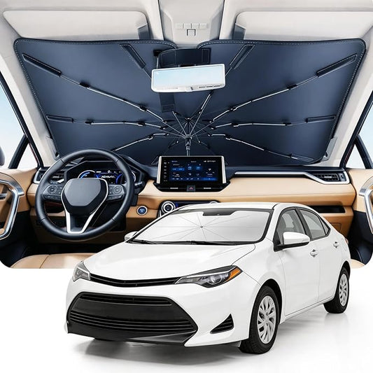 DMJN Umbrella Windshield Sun Shade for Toyota Corolla (2003-2026), Car Sunshade for Front Windshield [Nano Ice-Crystal Coatings] UPF50+ Heat & UV Block, Protect Interior & Keep Cooler