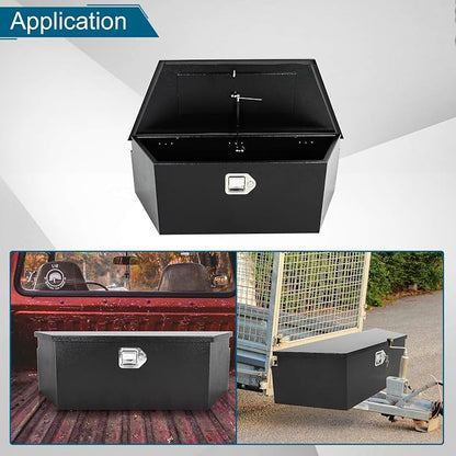 39"X12"X16.5" Tongue Truck Box Black Heavy Duty Steel Trailer Tongue Box Pick Up Truck Tool Box Storage Organizer w/Lock & Keys