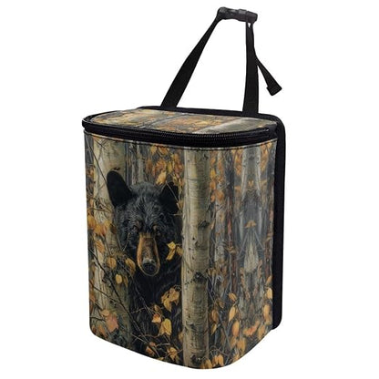 Talayituse Bear Hunting Camo Print Car Trash Can with Lid, Leak Proof Auto Trash Bag Hanging Vehicle Garbage Can Multipurpose Storage Container for Back Seat Road Trip