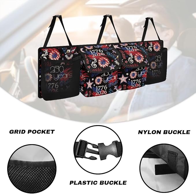 250 Years Trunk Storage Organizer Waterproof Collapsible Car Storage Bag with 4 Pockets Large Capacity Backseat Trunk Organizer Universal Fit for Cars SUV Sedans