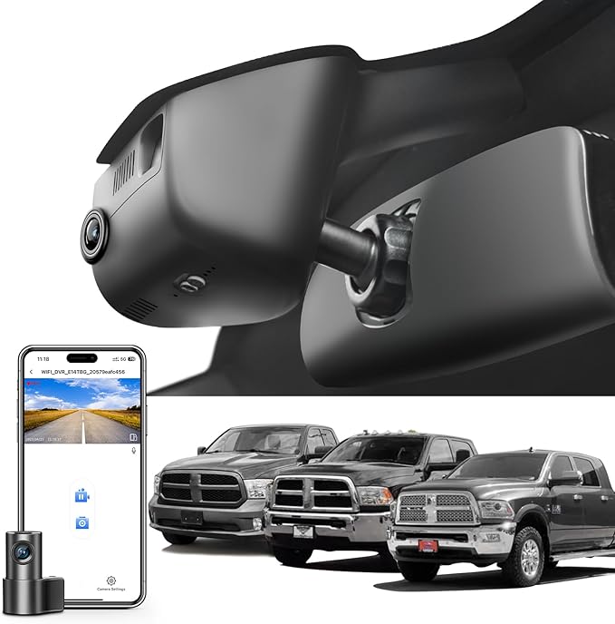 Mangoal 4K & Rear 1080P Dash Cam Custom Fit for Dodge RAM 1500/2500/3500 2013 2014 2015 2016 2017 2018,(Model B),Check Model Carefully,UHD 2160P Video,WiFi & App,128GB Card