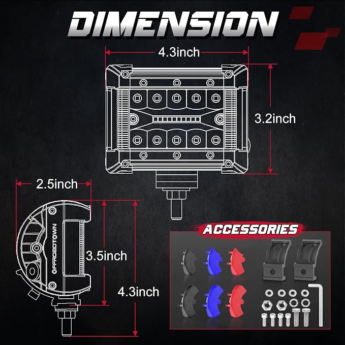 OFFROADTOWN 2Pcs 4 Inch LED Pods Ditch Lights Spot Flood Combo LED Bar Fog Cube Side Shooter Work Offroad Driving Lights for Truck ATV UTV SUV Boat