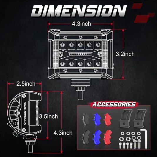 OFFROADTOWN 2Pcs 4 Inch LED Pods Ditch Lights Spot Flood Combo LED Bar Fog Cube Side Shooter Work Offroad Driving Lights for Truck ATV UTV SUV Boat
