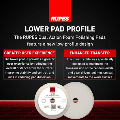 RUPES 9.DA100S Pack of 12 White D-A Ultra-Fine Polishing Foam Pads 100mm | Compatible with 4" Backing Plate | Ideal for Paint Correction & Gloss Enhancement | Extremely Fine Defect Removal