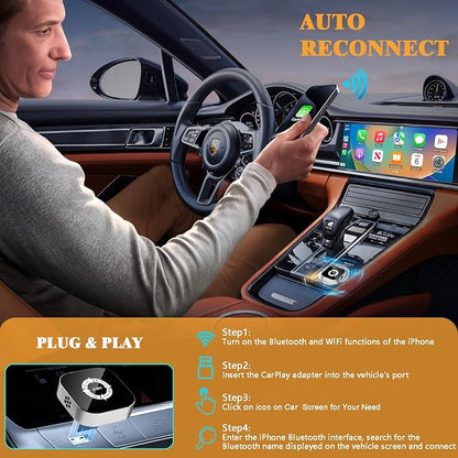 4 in 1 Screen Mirroring Wireless CarPlay Adapte, 2026 Upgraded Wired to Wireless for Apple CarPlay & Android Auto & AirPlay & MirrorLink, Mini USB Car Play Adapter with Type-C Extension, Plug and Play