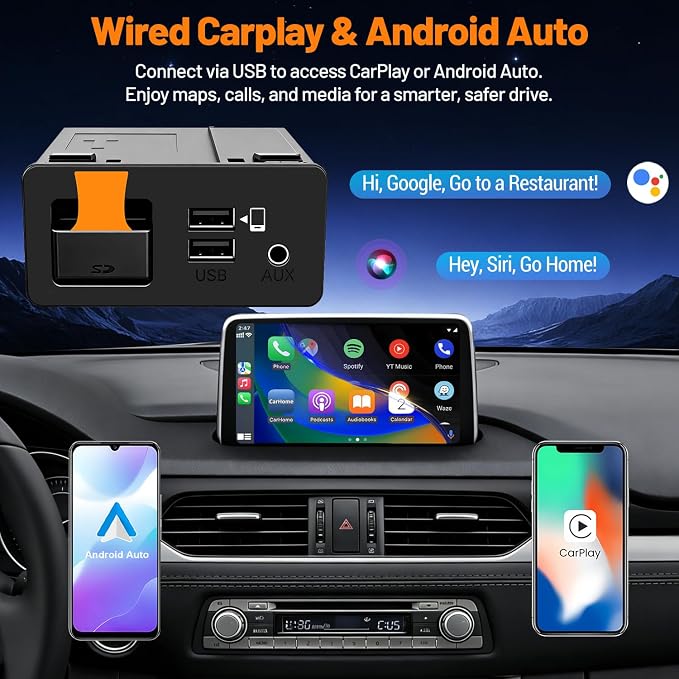 Mazda Apple CarPlay & Android Auto HUB OEM USB Media Retrofit Kit for Mazda 2/3/6/CX3 CX5/CX8/CX9/MX5/Miata 2014-2019 with MZD Connect System, New Upgraded TK78669U0C Parts