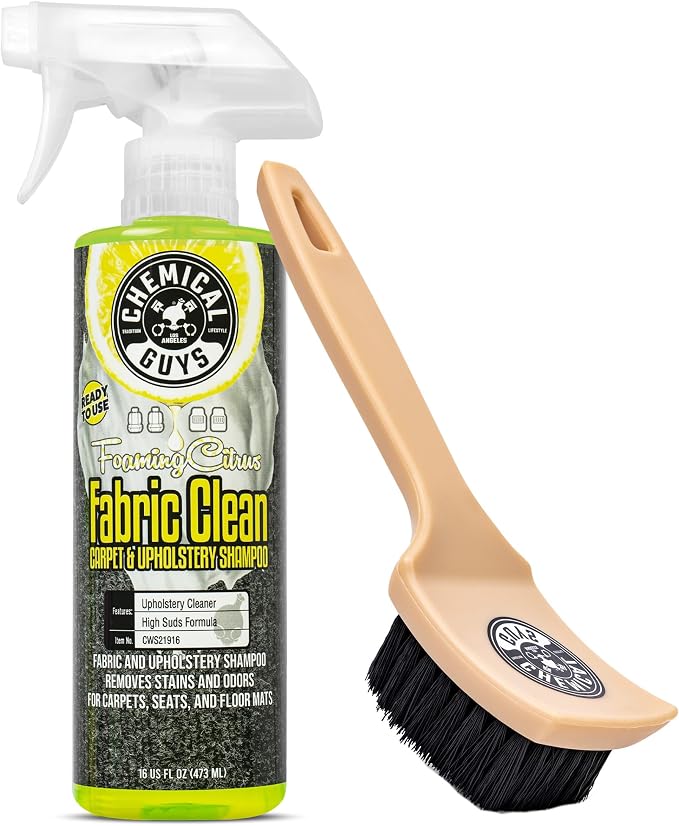 Chemical Guys Sprayable Citrus Fabric Clean Carpet & Upholstery Cleaner (Car Carpets, Seats & Floor Mats), 16 fl oz, Citrus Scent + Induro 7 Heavy Duty Nifty Interior Brush - HOL463