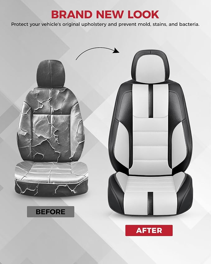 FREESOO Universal Front Seat Covers, Waterproof Faux Leather Automotive Seat Covers with Carbon Fiber Texture Seat Belt Pads, Anti-Slip Airbag Compatible Car Seat Protectors for Cars SUVs Trucks