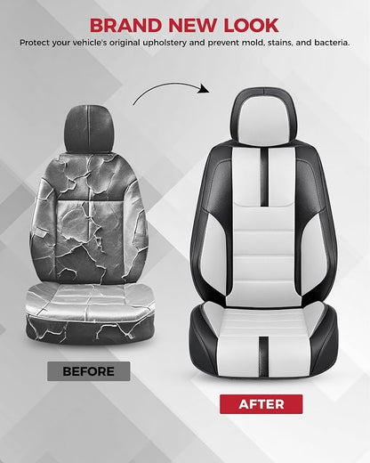 FREESOO Universal Front Seat Covers, Waterproof Faux Leather Automotive Seat Covers with Carbon Fiber Texture Seat Belt Pads, Anti-Slip Airbag Compatible Car Seat Protectors for Cars SUVs Trucks