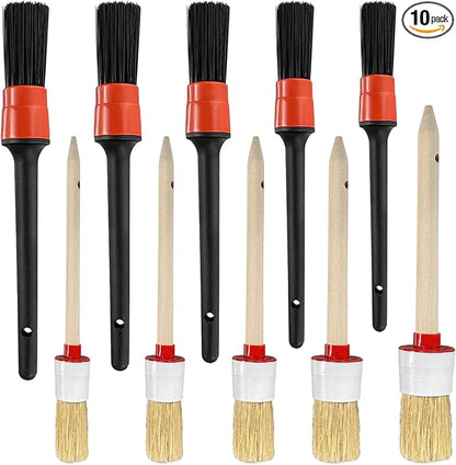 10PCS Car Detailing Brush Set, Auto Detail Dust Brushes with Premium Boar Hair & PP Bristles, Interior Exterior Cleaning Tool Mixed Hair Brush Kit for Air Vents, Seats, Wheels
