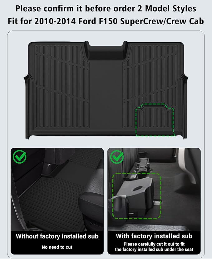 Floor Mats for 2010-2014 Ford F150 SuperCrew/Crew Cab with 1st Row Bucket Seat All Weather TPE Floor Liners Custom Fit for F-150 1st & 2nd Row Anti-Slip Full Set Car Mats