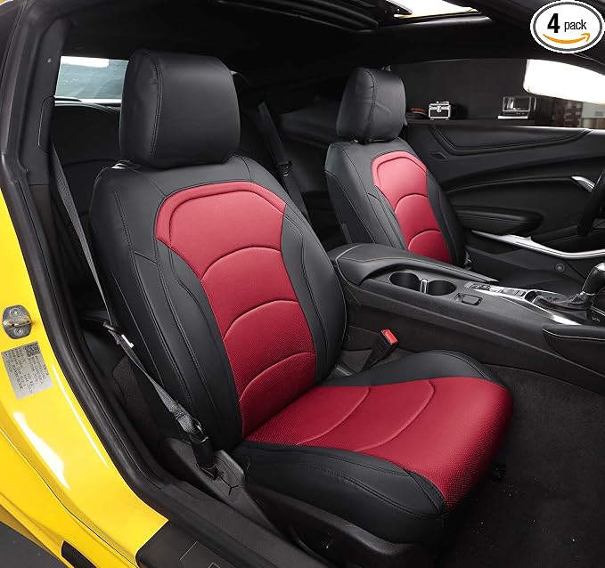 Seat Covers Custom Fit for Chevrolet Camaro 2016-2024 6th Gen Camaro LT LS RS SS ZL Coupe/Convertible Models Faux Leather Vehicle Protect Cushion(Front)