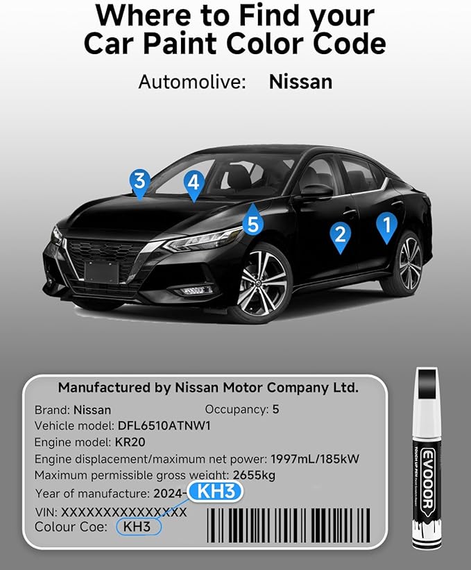 Touch Up Paint Compatible with Nissan Exact Match 2 in 1 Touch up Paint for Chips and Nicks Repair (Black Obsidian/Super Black(KH3) Compatible with All Models)